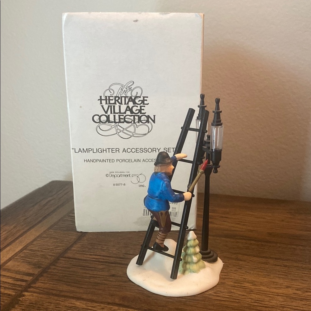 Vintage Department 56 Heritage Village Collection Lamplighter Accessory Set EUC
